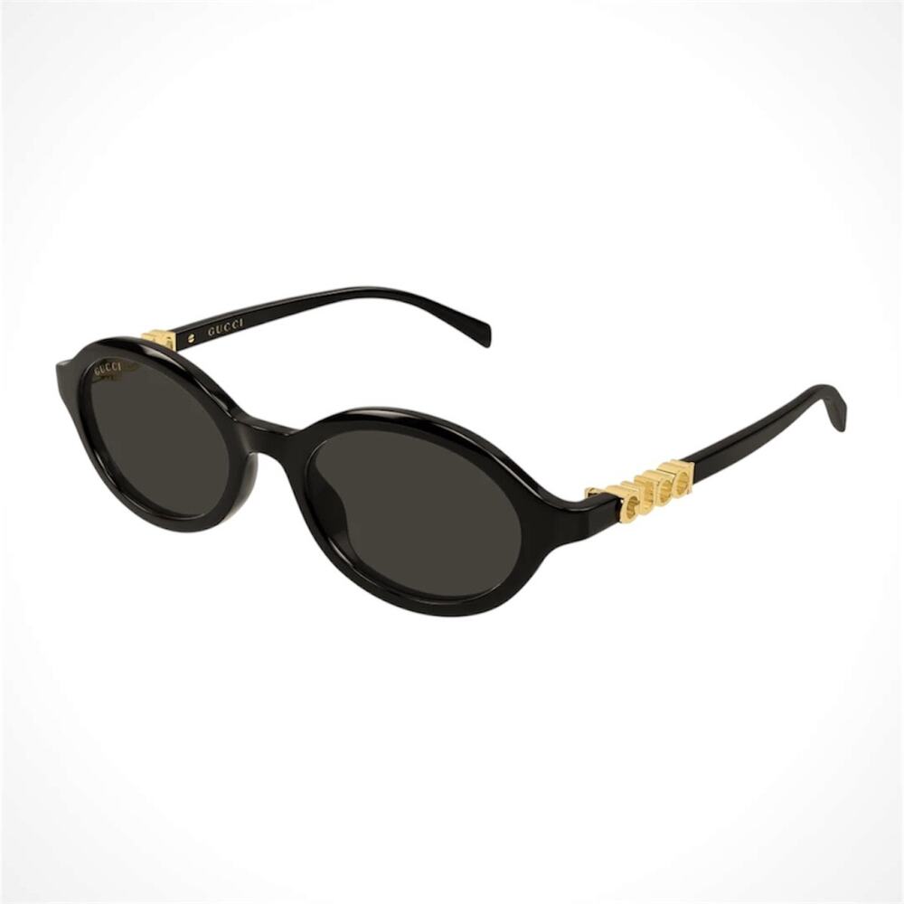 New GUCCI Sunglasses Black 51-19-140mm Slim Round Oval Gold Metal Logo Womens